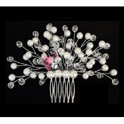 Accesoriu elegant pentru decor par AP015DD Argintiu cu cristale si perle - HandMade